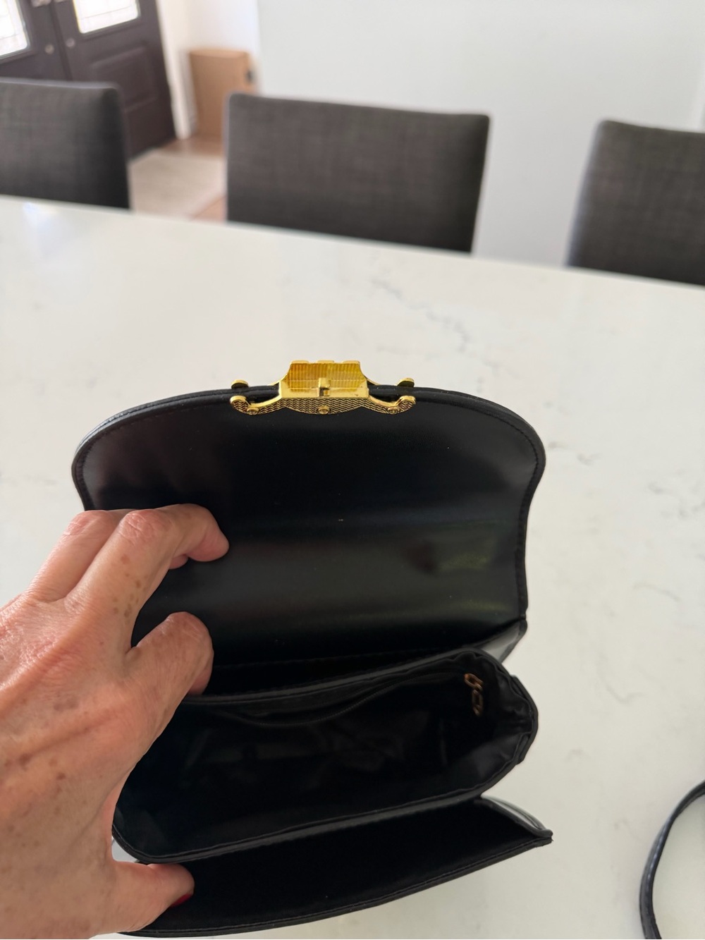 Black Leather Top-Handle Bag with Gold Accent - Picture 4 of 5